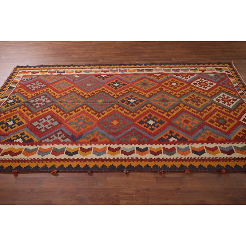 Vegetable Dye Kilim Qashqai Persian Vintage Rug Hand-Woven Wool Carpet - 5'3"x 9'0"