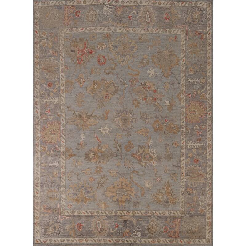 Hand Knotted Oriental 100% Wool Carpet Transitional All-Over Greys & Charcoal Oushak Area Rug - 9' 9'' X 7' 10''