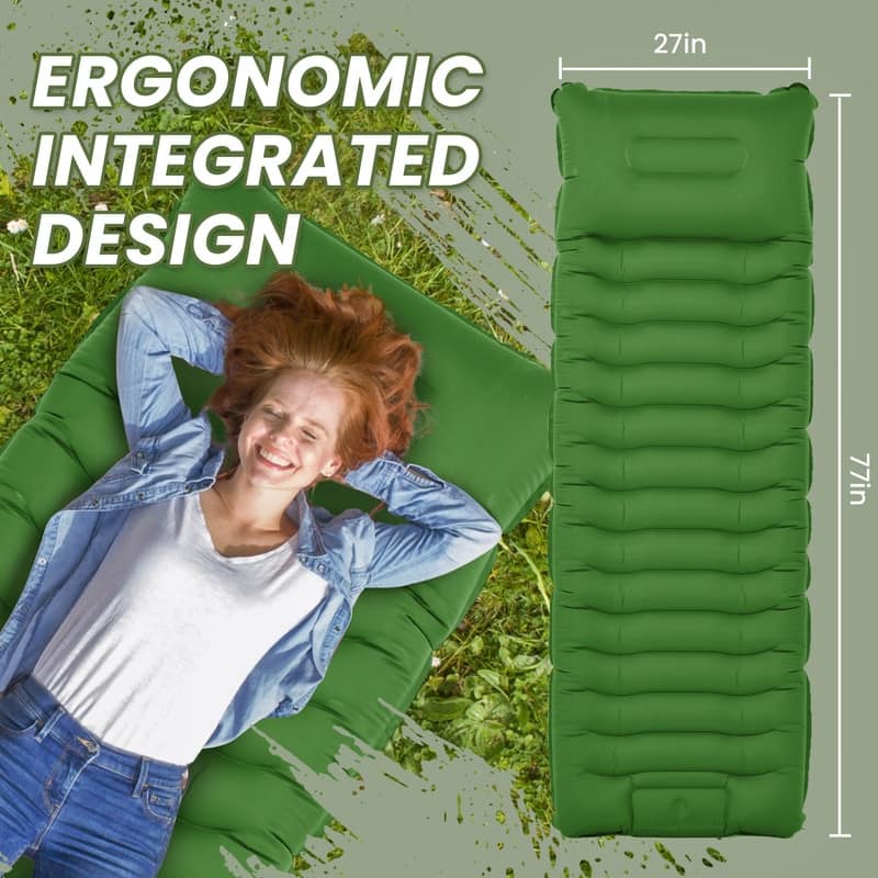 Camping Inflatable Sleeping Pad With Pillow Foot Pump & Carry Bag