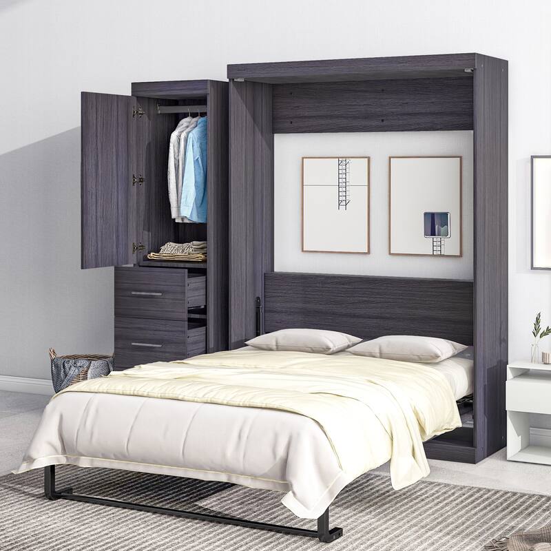 Murphy Bed with Wardrobe and Drawers,Can be Folded into a Bed