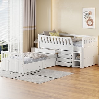 Functional and Stylish Loft and Platform Bed Combination with Drawers for Ample Storage Space, White
