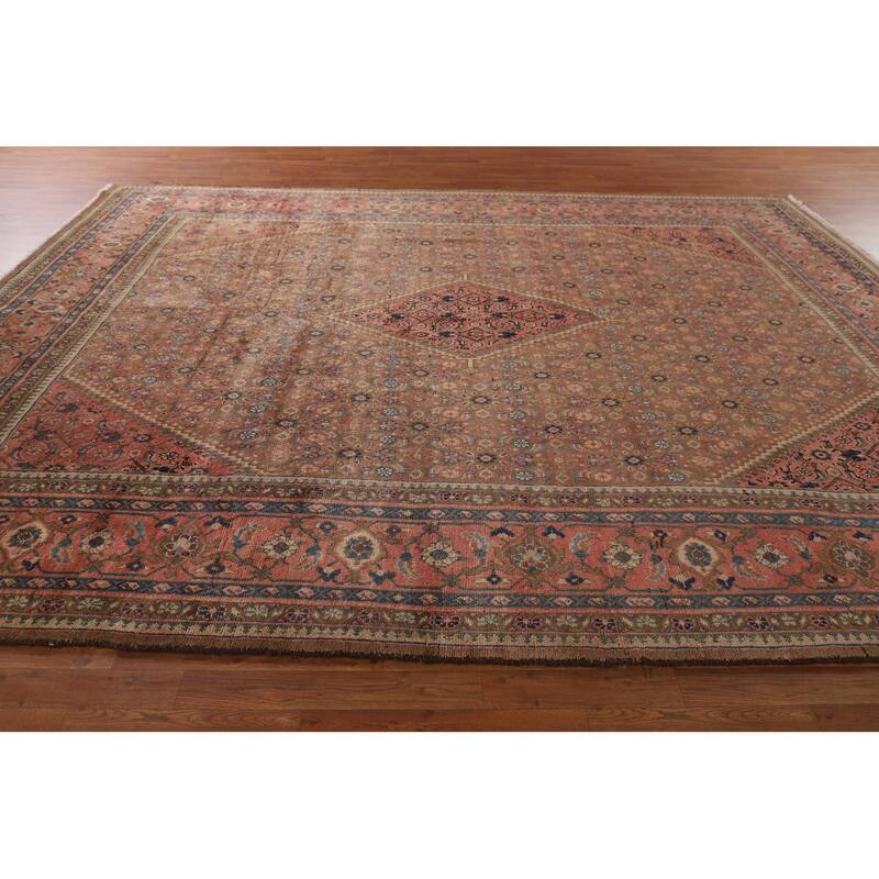 Brown & Pink Mahal Persian Vintage Rug Handmade Wool Carpet - 9'11"x 12'10"