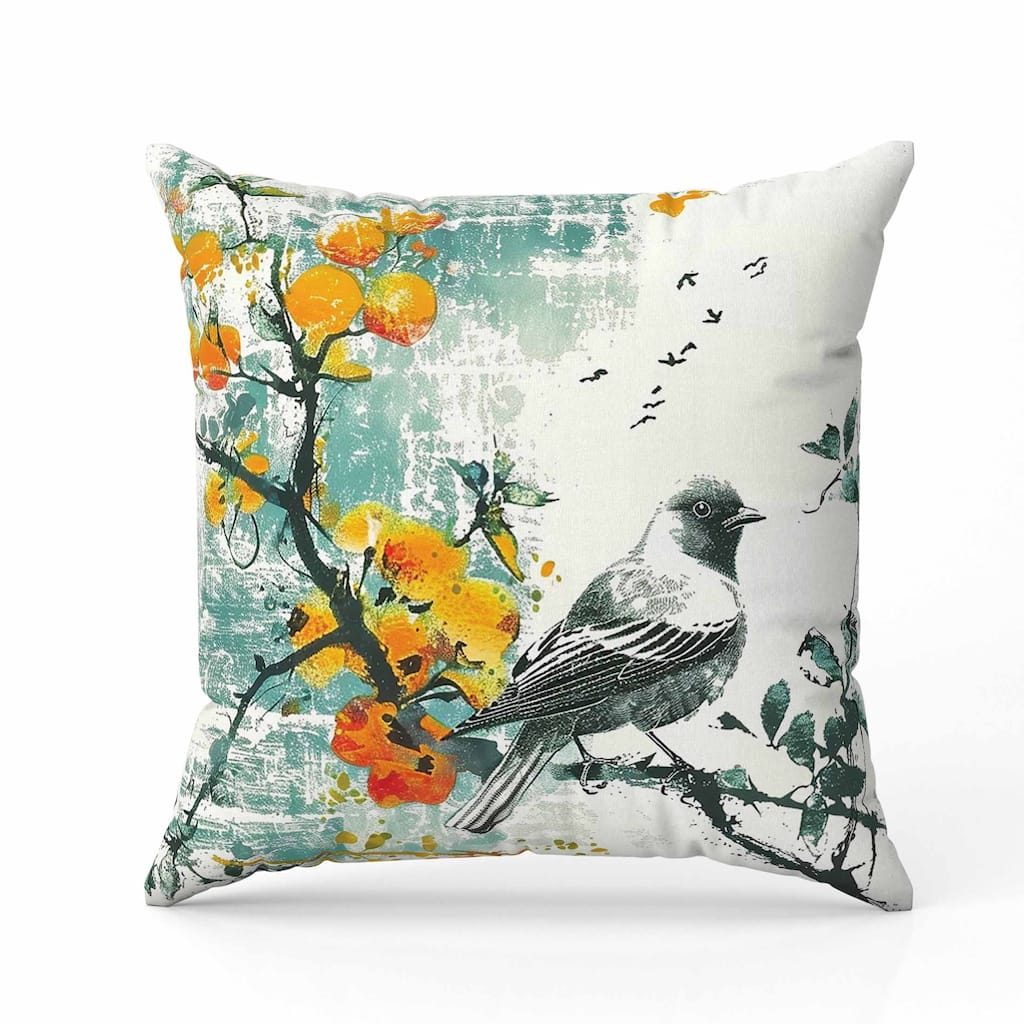Winter Plum Song Indoor/Outdoor Reversible Throw Pillow White and Teal