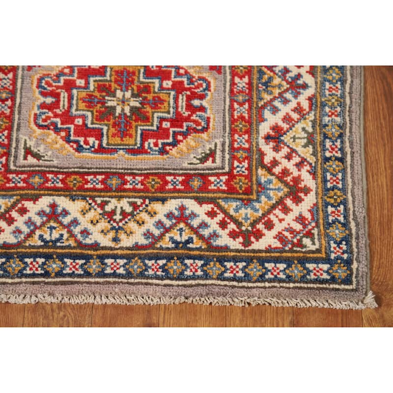 Geometric Kazak Oriental Foyer Rug Handmade Grey Wool Carpet - 2'0"x 3'0"