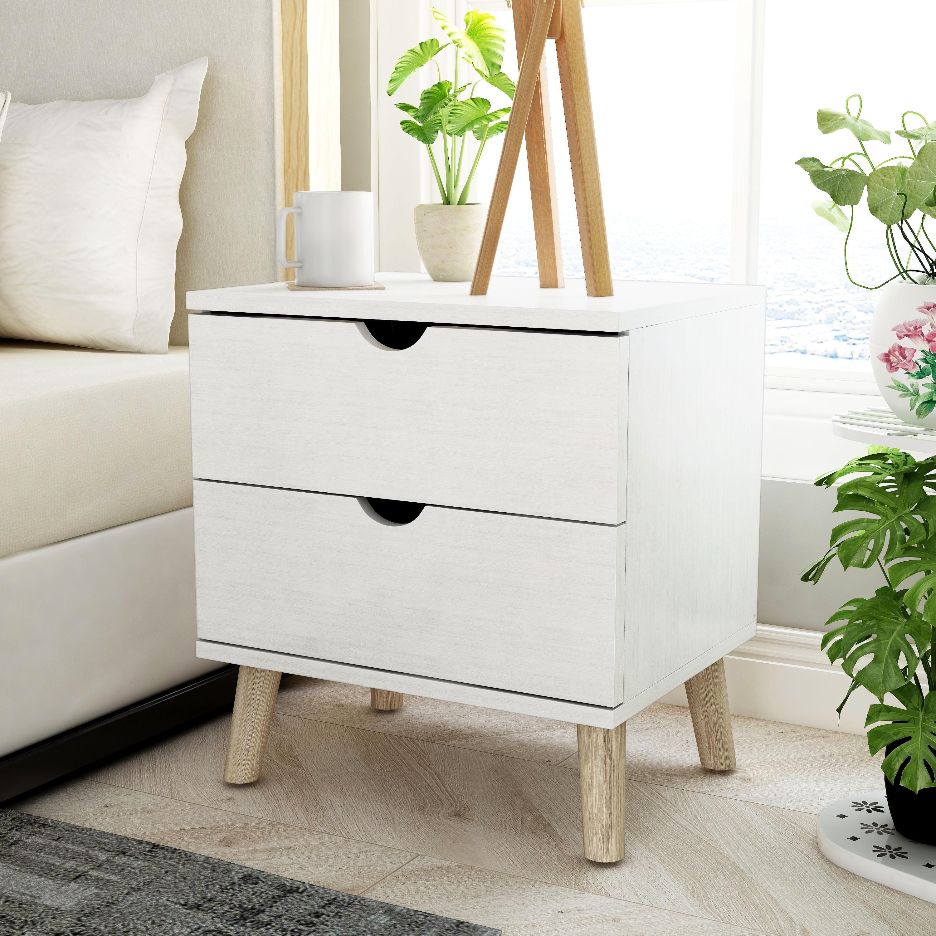 247 Shop At Home Scandinavian White 2-drawer Nightstand