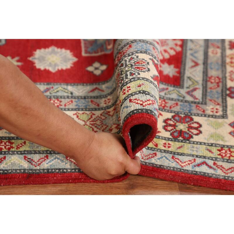 Red Kazak Oriental Area Rug Bedroom Hand-Knotted Wool Carpet - 5'0" x 6'9"