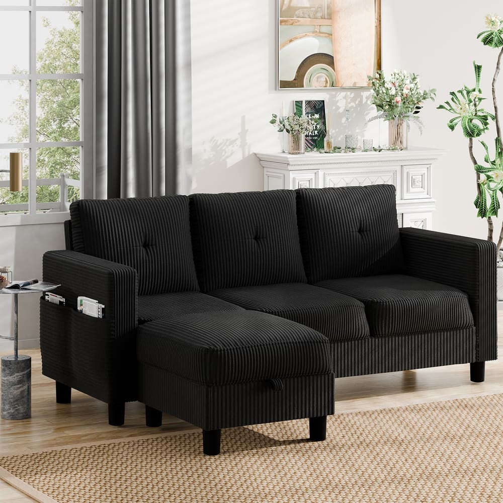 Futzca Modern Small Scale Sofa Couch with Movable Ottoman & Storage