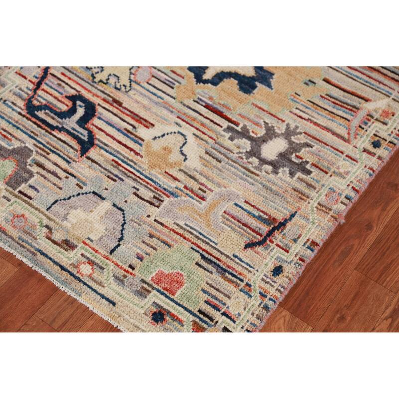 Hand Knotted Oriental 100% Wool Carpet Transitional Floral Multi-Colored Oushak Runner Rug - 9' 2'' X 2' 8''