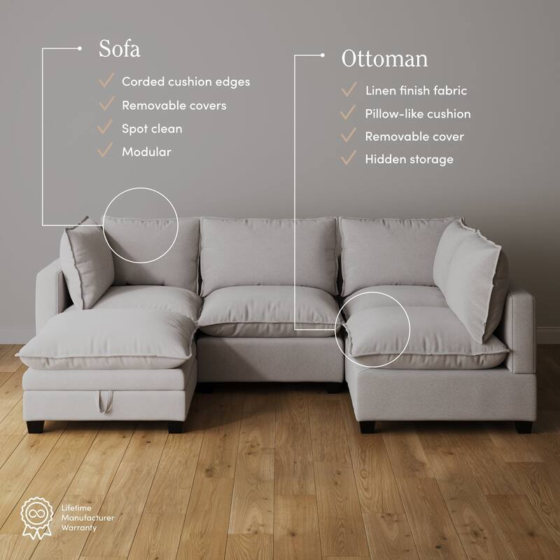 Chelsea Modern Cloud Modular Upholstered Sofa with Deep Seat and Plush Cushions
