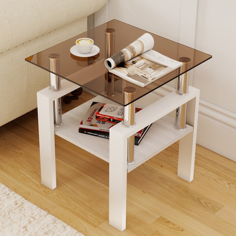 Set of 2 Modern Tempered Glass Tea Table ,Tempered Glass Tabletop with MDF Layer,Coffee Table