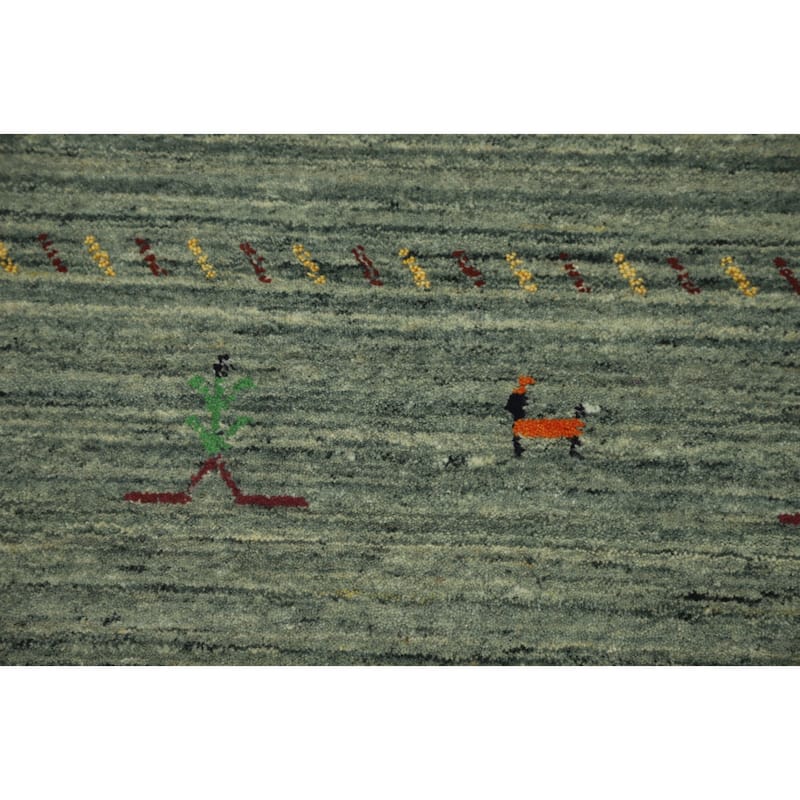 Hand Knotted Oriental 100% Wool Carpet Tribal Animal Pictorial Green Gabbeh Area Rug - 9' 0'' X 6' 0''