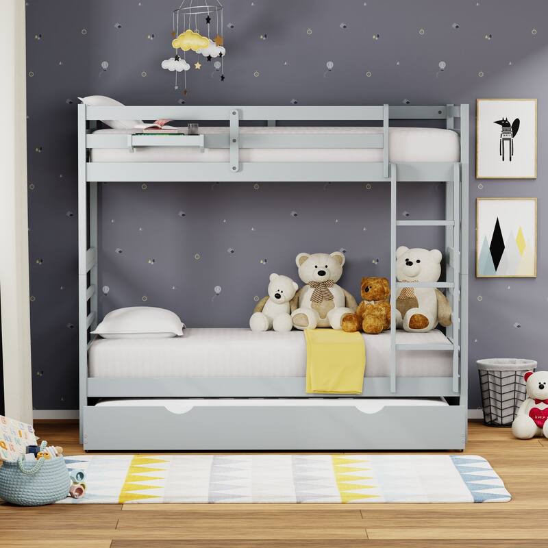 Plana Wood Bunk Bed, Hanging Nightstand and Trundle