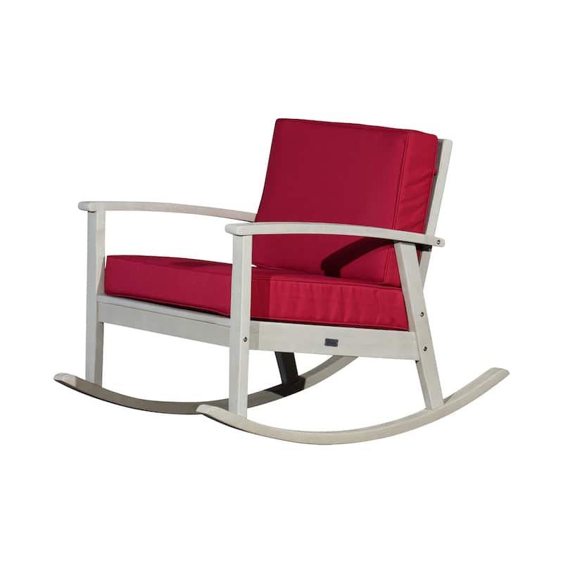 DTY Outdoor Living Longs Peak Eucalyptus Rocking Chair with Cushions - Driftwood Gray/ Burgundy