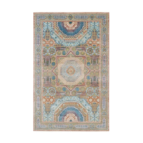 Hand Knotted Multicolored Mamluk with Wool & Silk Oriental Rug (5'8" x 9') - 5'8" x 9'
