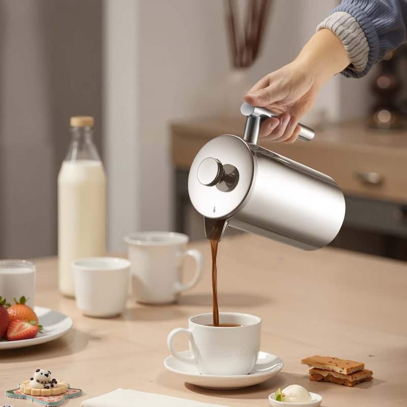 Silver Stainless Steel French Press Coffee Maker Portable
