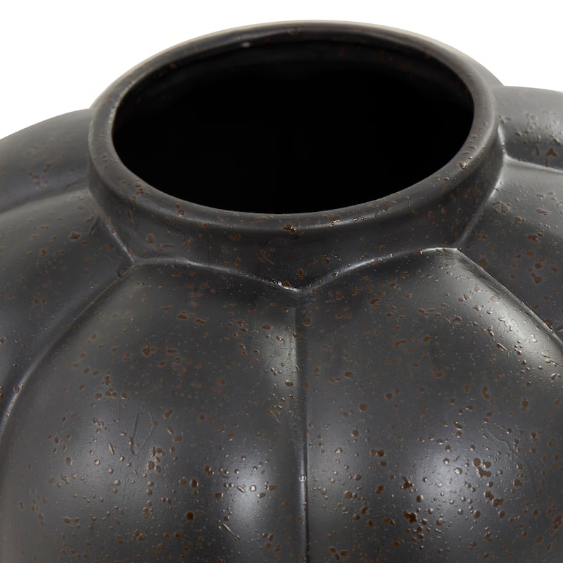 Black Ceramic Wide Bubble Inspired Vase with Distressed Speckled Texturing