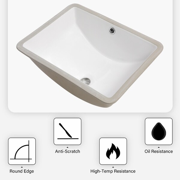 White Ceramic Rectangular Undermount Bathroom Sink with Overflow