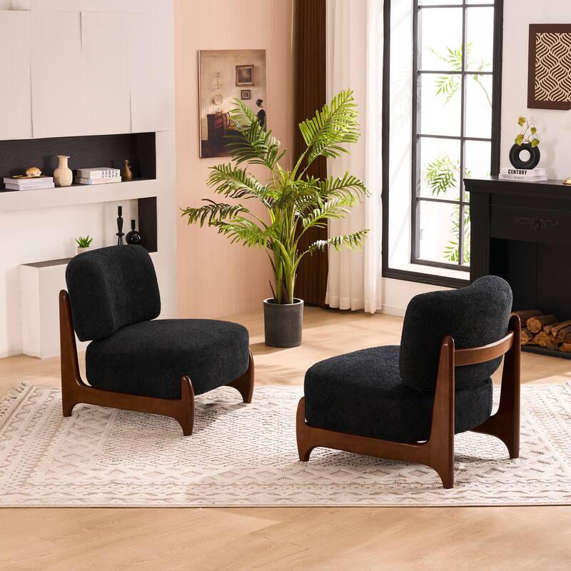 30"W Mid-Century Modern Accent Chair with Solid Wood Frame, Boucle Comfy Living Room Chair for Bedroom Lounge Reading Room