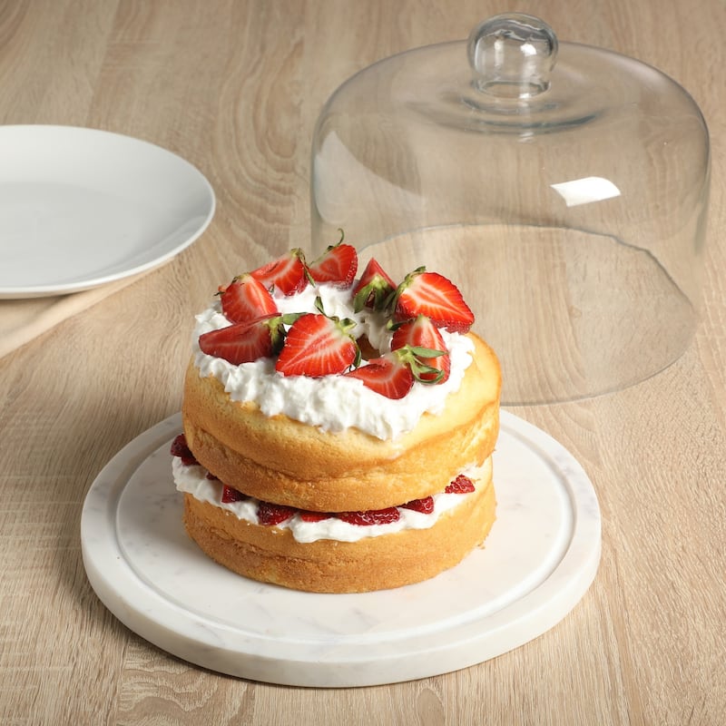 Gibson Elite Ridgehaven 11" Marble Cake Stand, Serving Platter, Charcuterie Board, and Center Piece Home Décor With Glass Lid