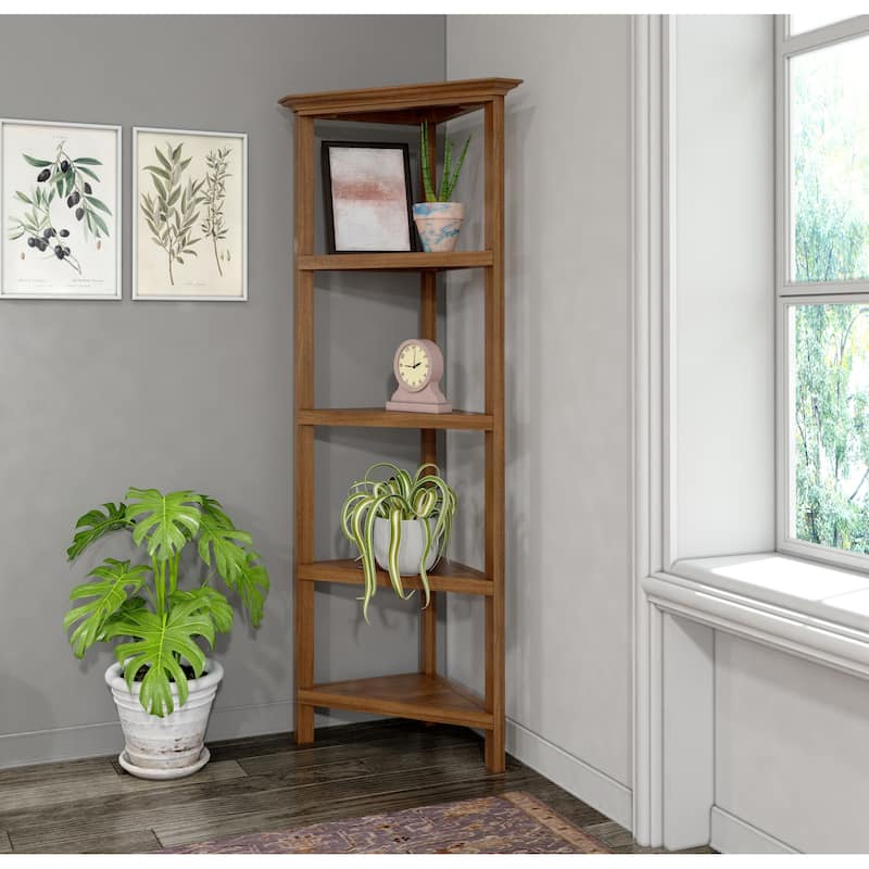 Edenton Tall Wood Corner Bookcase with 4 Shelves, Walnut