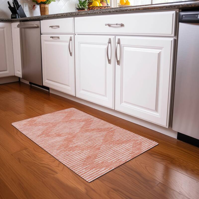 Machine Washable Indoor/ Outdoor Modern Stripe Chantille Rug