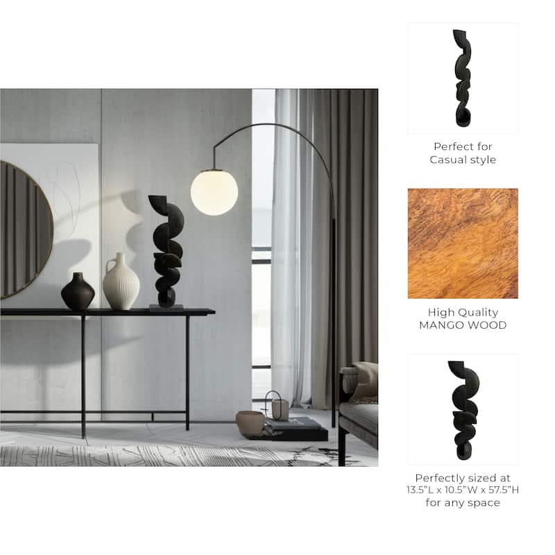 Wood Sculpture Modern Geometric Design for Home Decor - 58" Black - 13.5" x 10.5" x 57.5"