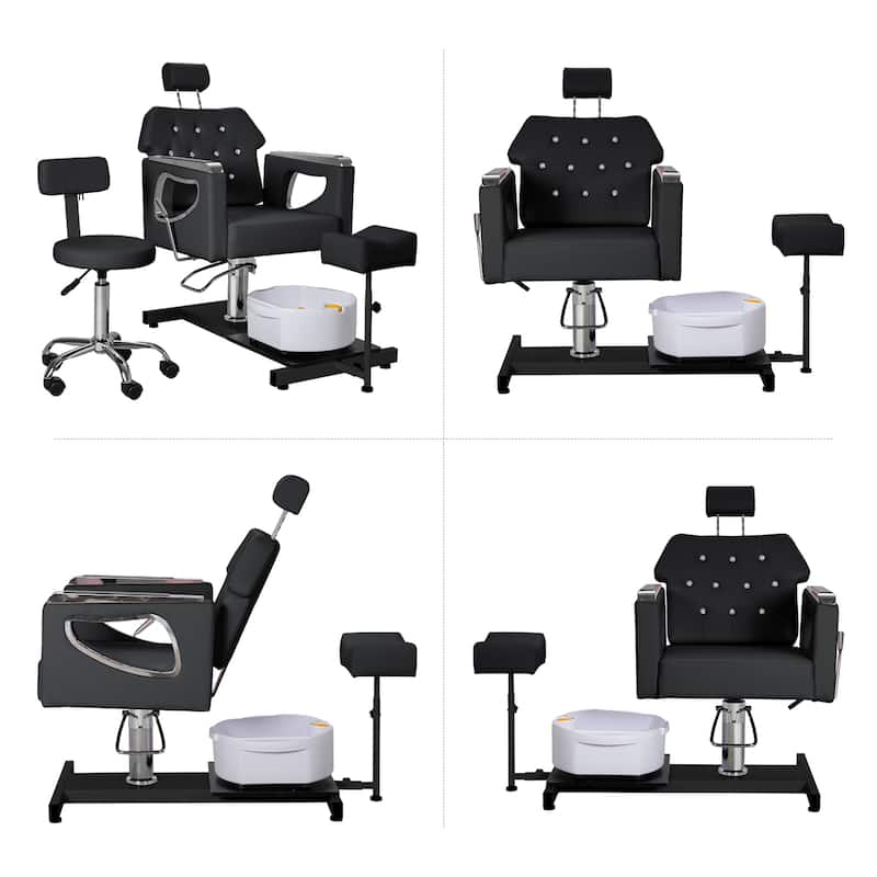 Pedicure Chair with Foot Spa Stool with Adjustable Pedicure Stand