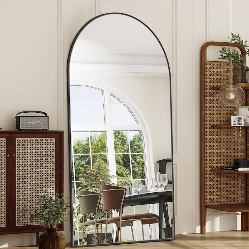 Modern Arched Full Length Aluminum Alloy Floor Mirror Standing Mirror - 71x28 - Black
