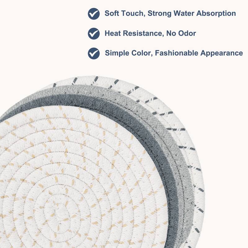 Cotton Trivets Set, 4 PCS 7" Thicken Woven Heat Resistant Mats