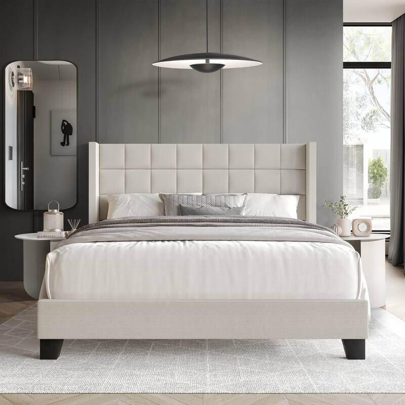CraftPorch Wingback Linen Upholstered Panel Bed