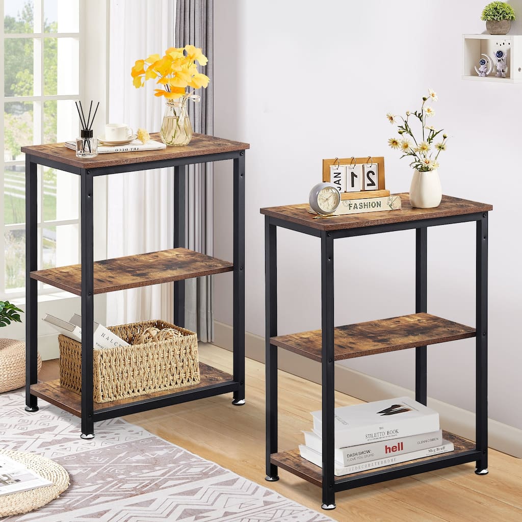 Javlergo Set of 2 End Side Table with 3-Tier Storage Shelf