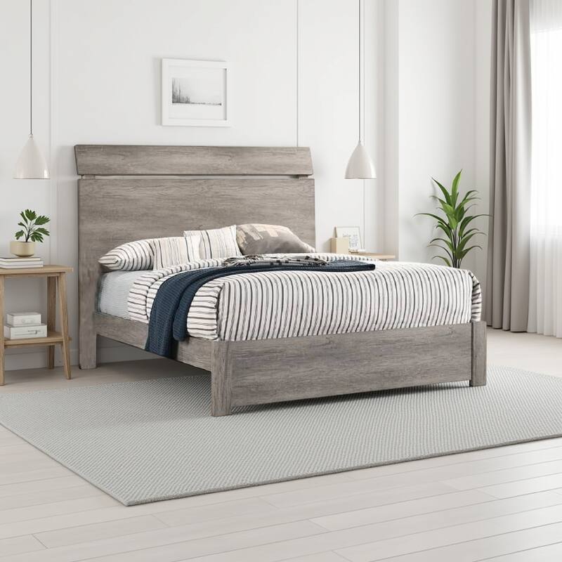 Posy Platform King Size Bed with Split Headboard, Distressed Gray Wood