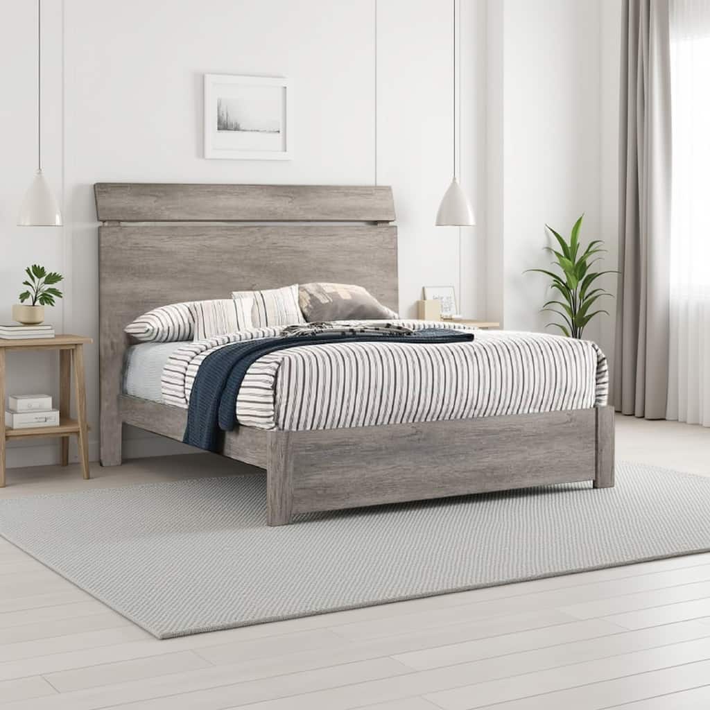 Posy Platform King Size Bed with Split Headboard, Distressed Gray Wood
