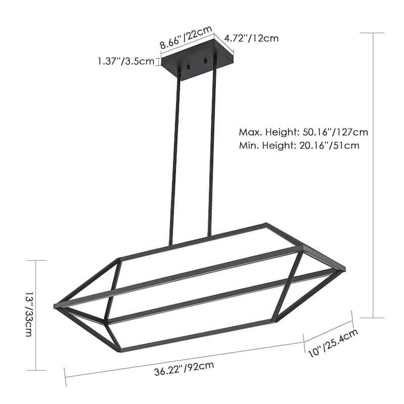Modern Linear Black Island Pendant Light Geometric Dimmable Integrated LED Chandelier