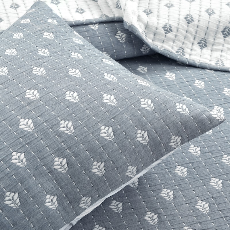 Lush Decor Hygge Kantha Pick Stitch Yarn Dyed Cotton Jacquard 3 Piece Quilt/Coverlet Set
