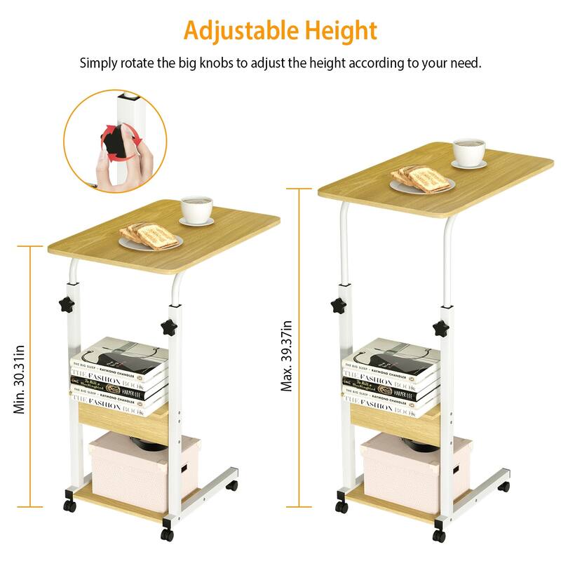 3-Tier C-Shaped Side Table with Adjustable Height and Wheels Ideal for Living Room or Bedroom