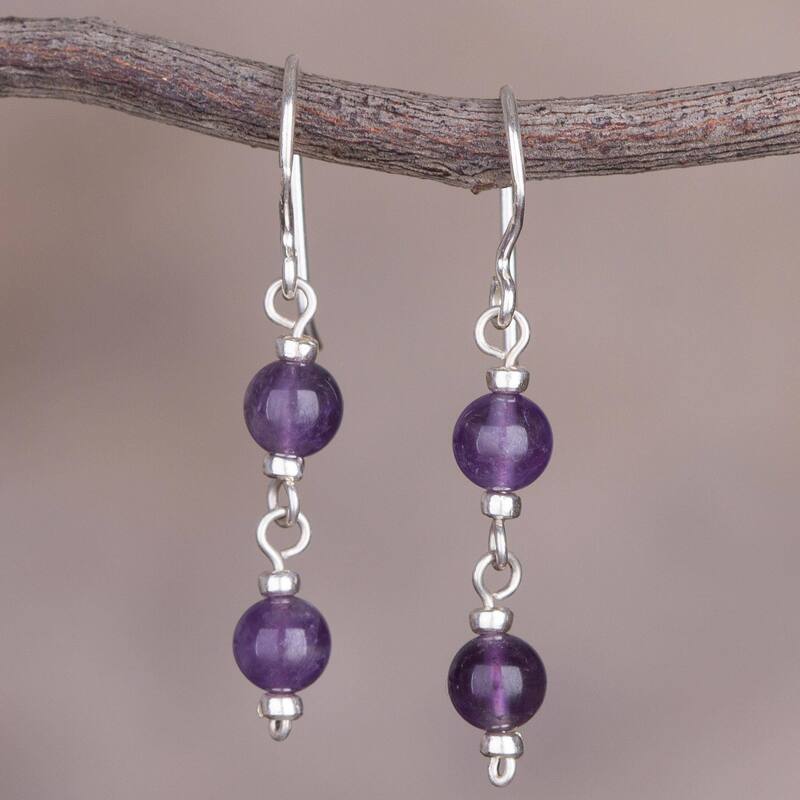 Handmade Sterling Silver 'Andean Emotion' Amethyst Earrings (Peru) - 1.7L*0.2W - Purple - 1.7L*0.2W - Silver - Amethyst - White