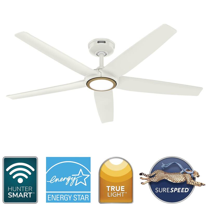Hunter Zentech Wi-Fi ENERGY STAR Damp Rated Ceiling Fan w/ LED Light and Handheld Remote - Modern & Contemporary - SMART FAN!
