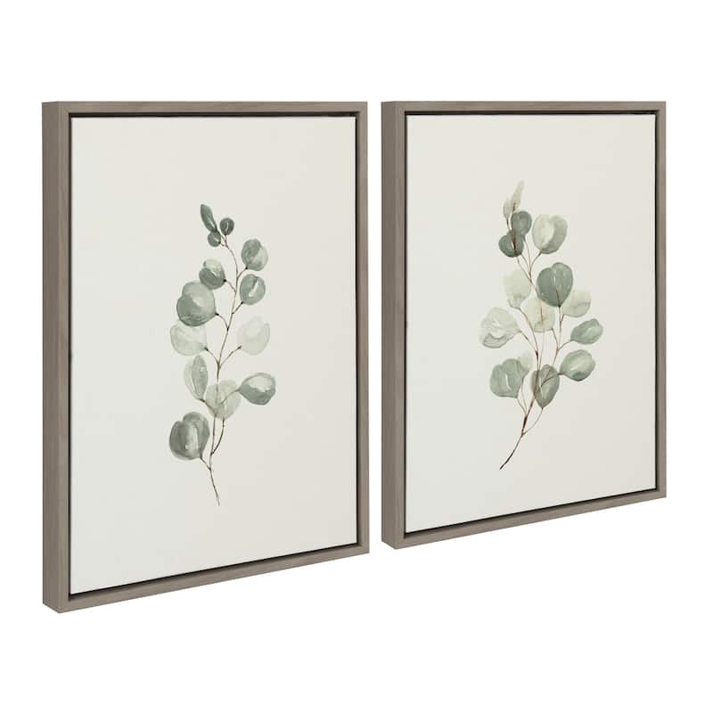 Kate and Laurel Sylvie Eucalyptus Framed Canvas Set by Maja Mitrovic of Makes My Day Happy - 2 Piece 18x24 - Plastic - Grey