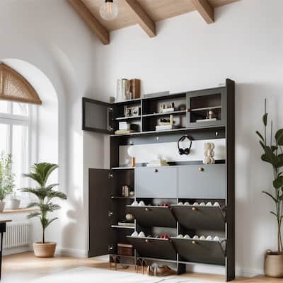 Multifunctional Shoe Cabinet with Storage Shelf and 6 Flip Drawers - N/A