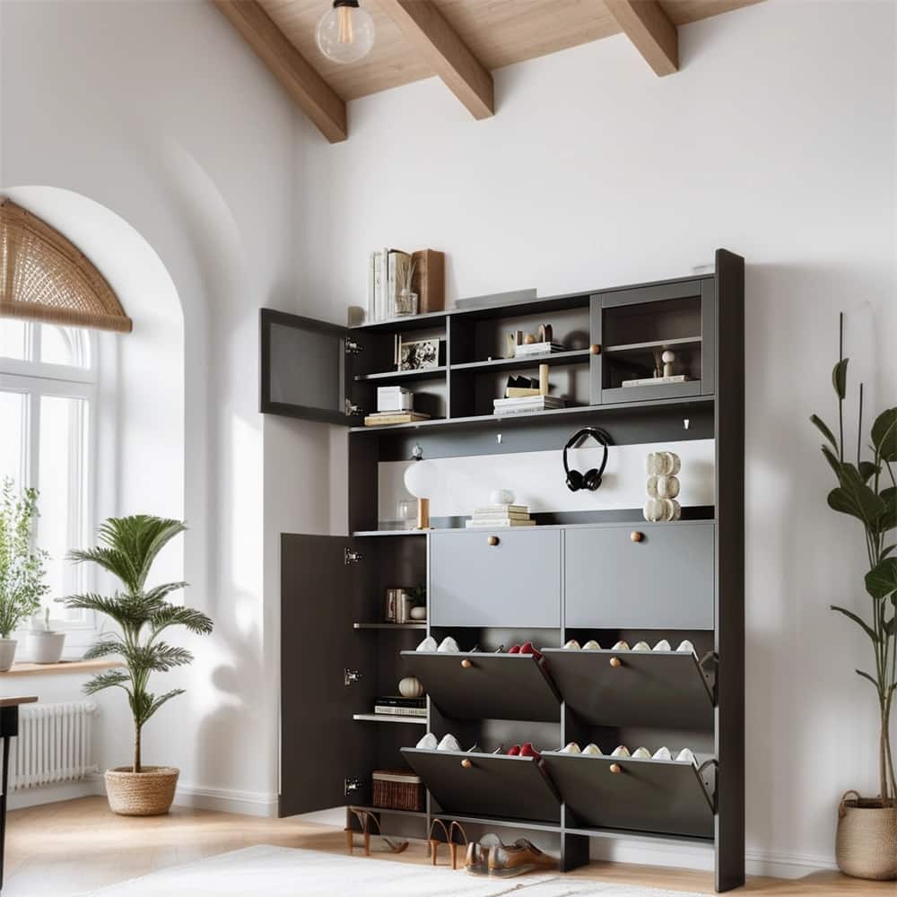 Multifunctional Shoe Cabinet with Storage Shelf and 6 Flip Drawers - N/A