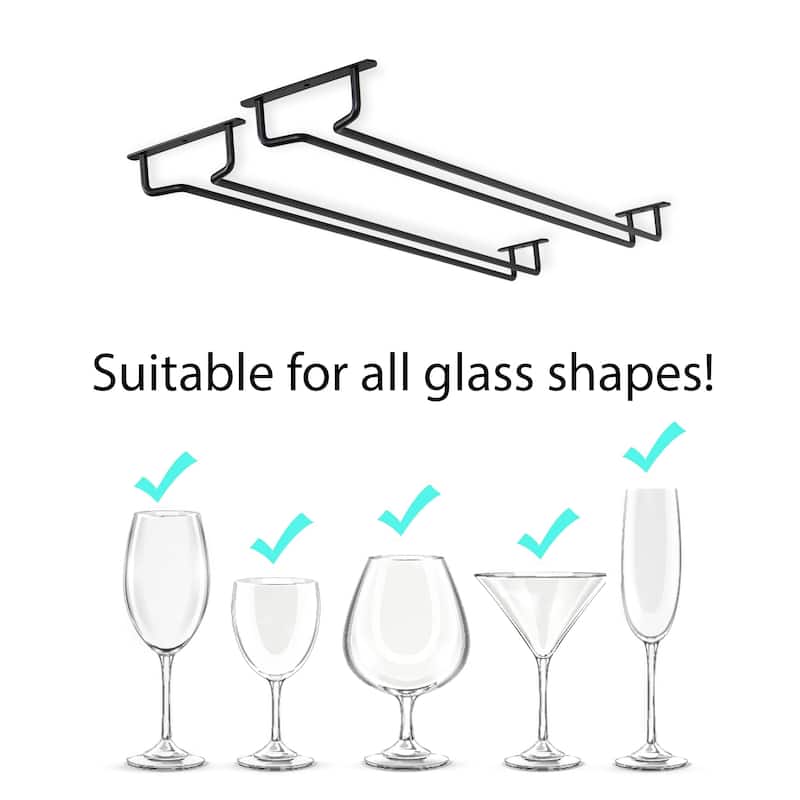Wallniture Brix Stemware Wine Glass Rack Under Cabinet Storage Metal Glass Hanger (Set of 2)
