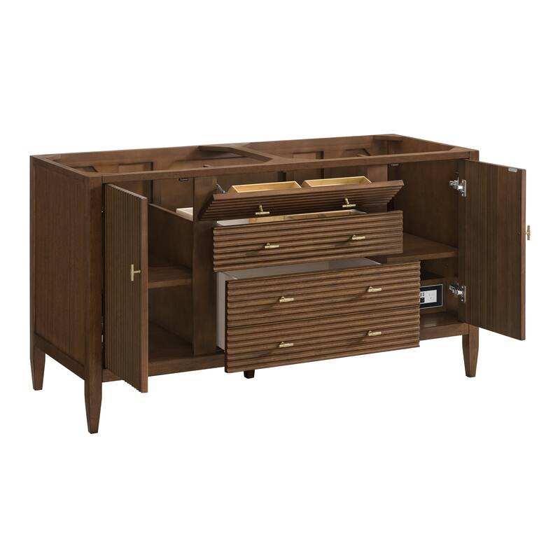 James Martin Vanities 485-V60D Myrrin 60" Double Basin Wood Vanity - Mid-Century Walnut - Walnut Finish
