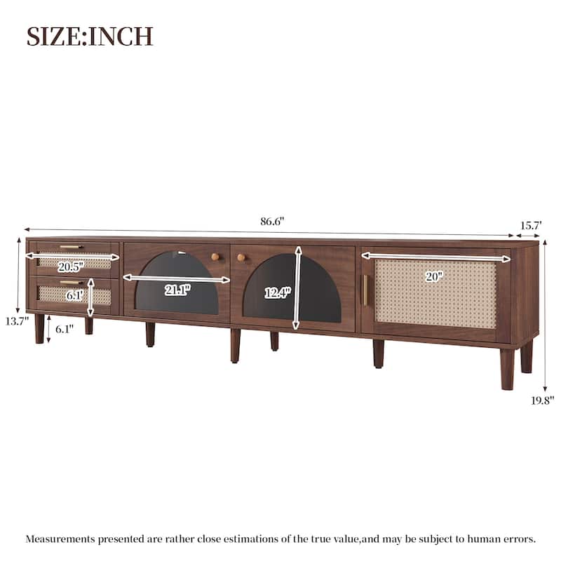 Mid-Century Modern LED TV Stand for TVs up to 90", Rattan Media Console Entertainment Center with App Controlled LED Lights