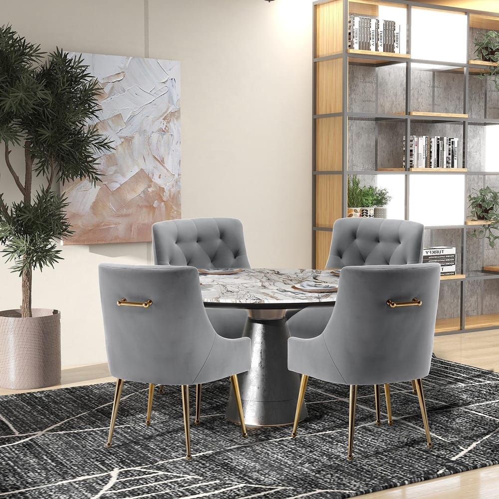 SEYNAR Modern Velvet Dining Chairs Set of 4, Upholstered Accent Chair Tufted Back Armless Chair with Back Pull