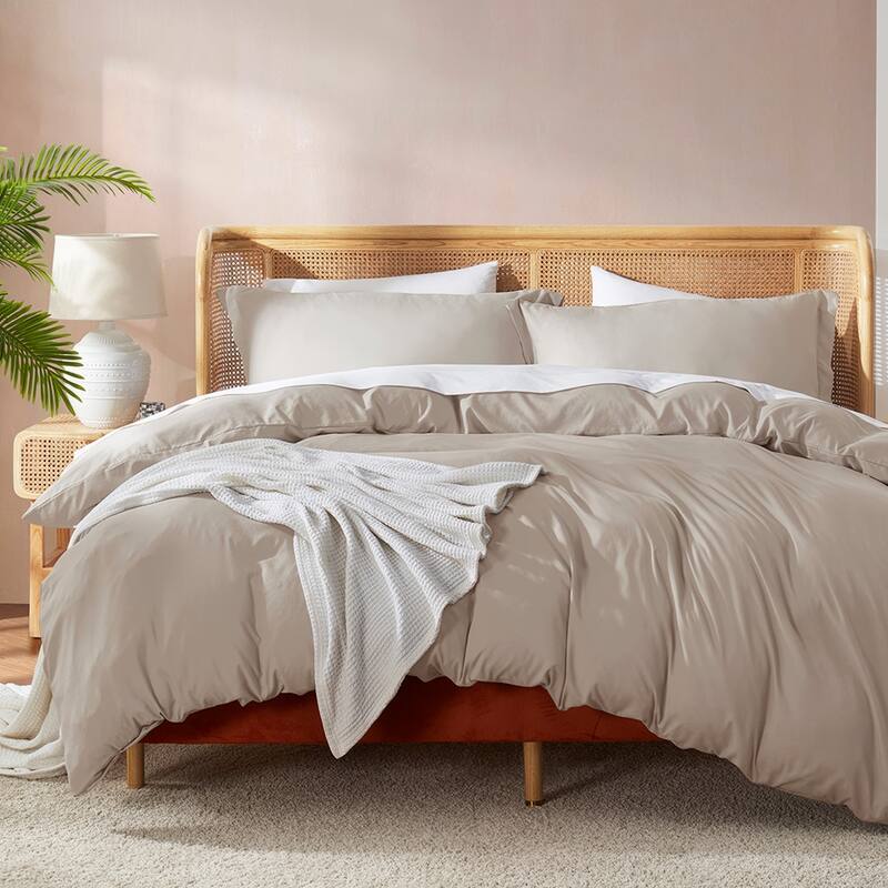 Nestl Ultra Soft Double Brushed Microfiber Duvet Cover Set with Button Closure - Linen - Twin
