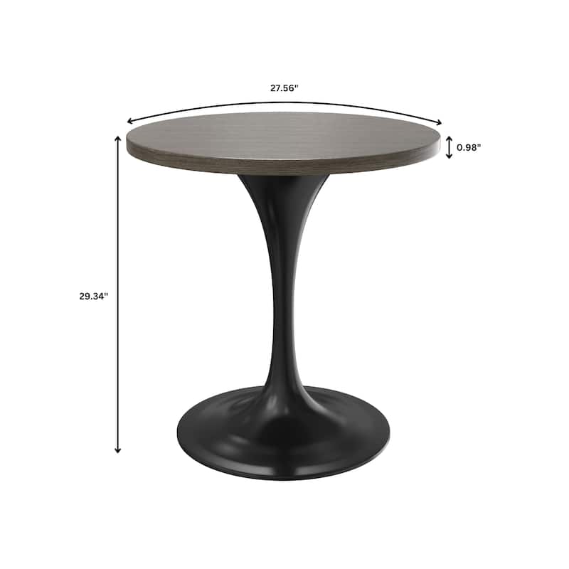 LeisureMod Verve 27" Round Dining Table with MDF Wood TableTop and Black Steel Base for Kitchen & Dining Room - 27.56"