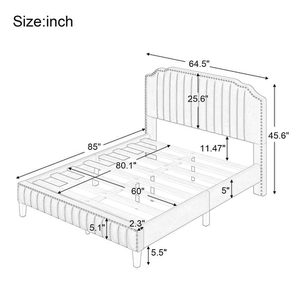 Chic Queen Linen Upholstered Platform Bed with Wood Frame, Nailhead ...