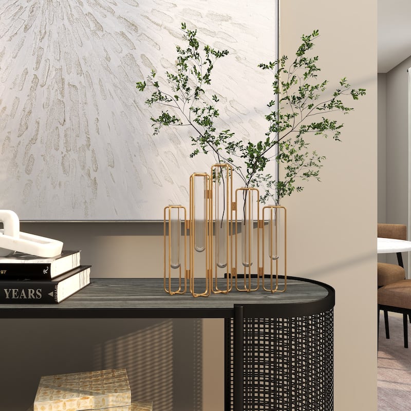 Metal Foldable Decorative Vase with Clear Glass Test Tubes - Gold - Roche River Decor
