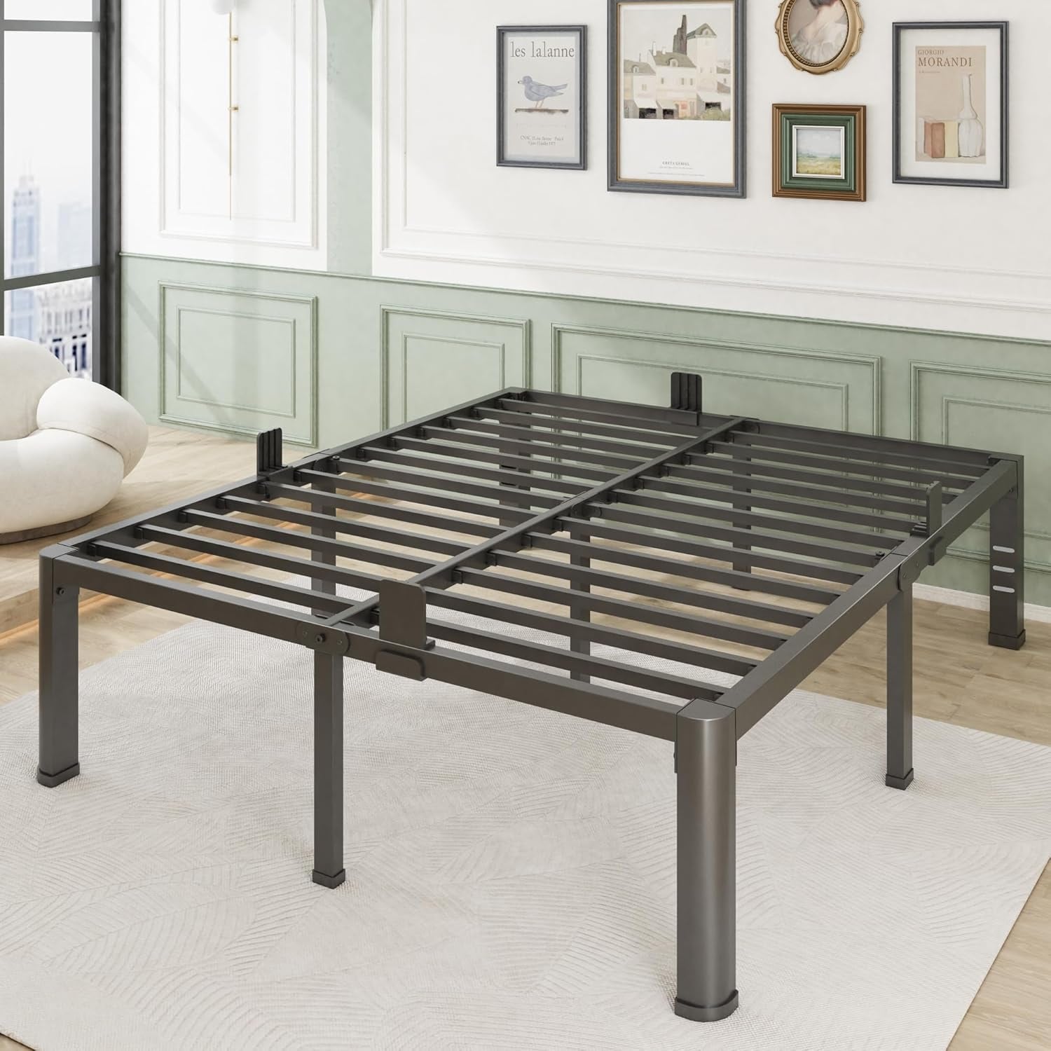 18 Inch Full Metal Platform Bed Frame with Rounded Corners, 3500 lbs Capacity, Noise Free, No Box Spring Needed, Easy Assembly